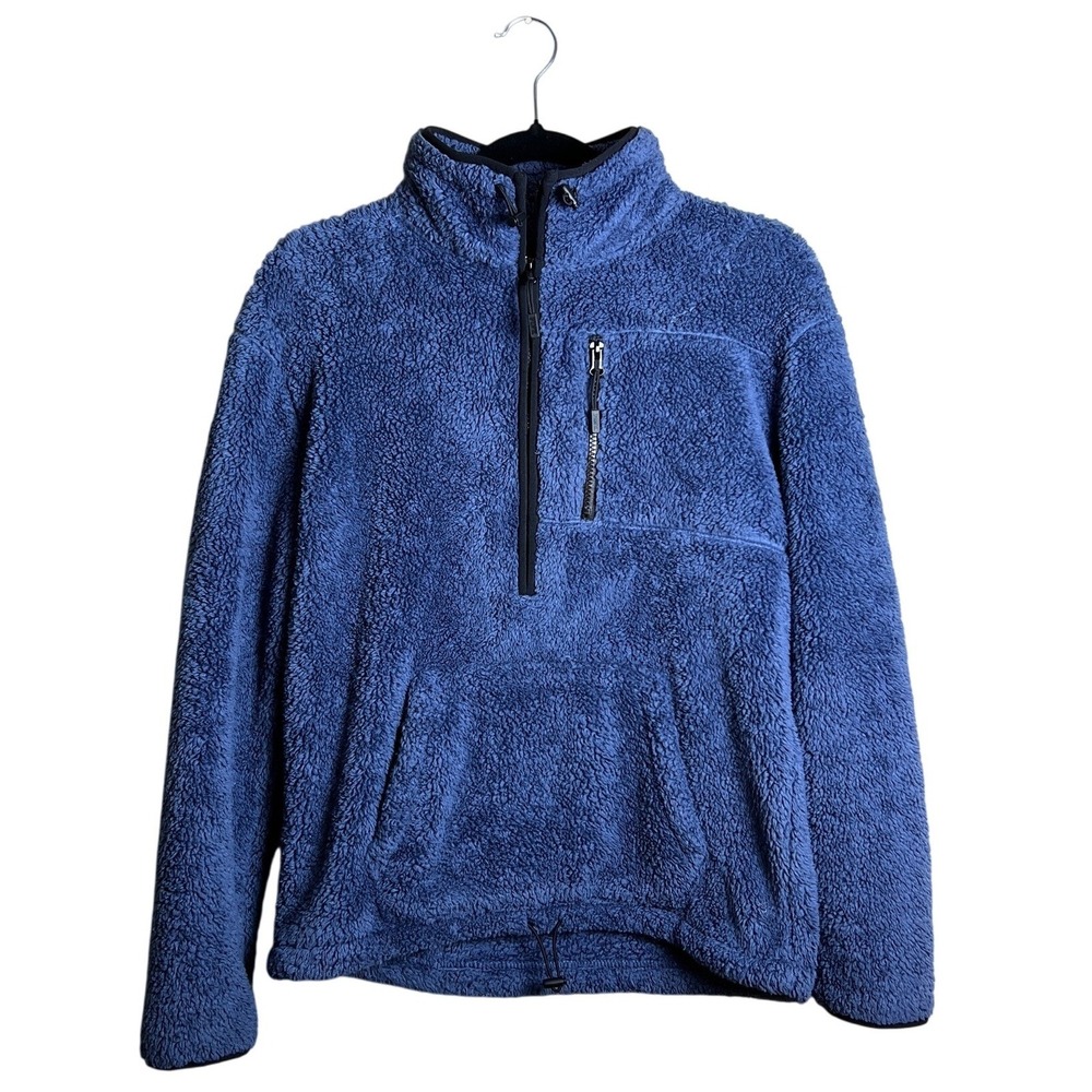 PINK Victoria's Secret Blue Sherpa Fleece Quarter Zip Pullover Sweater Womens XS